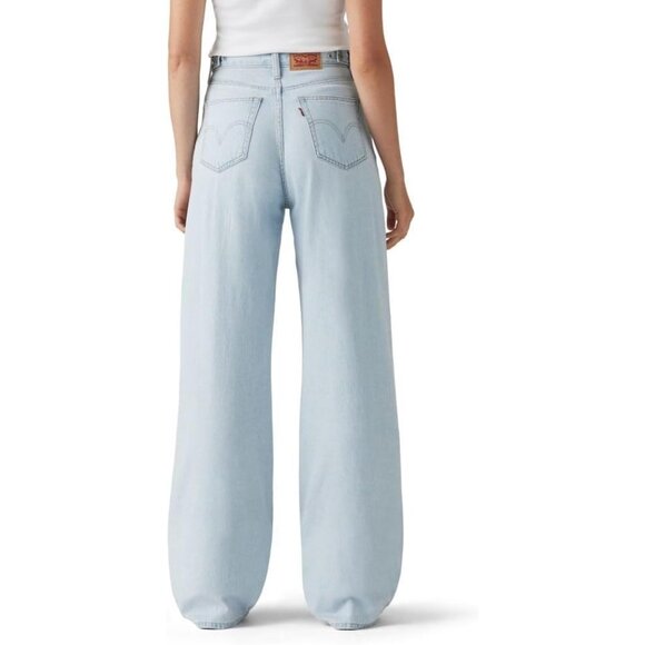 Women's Cotton Cinch Baggy Jeans High Rise Wide Leg Comfortable Fit - Picture 2 of 4